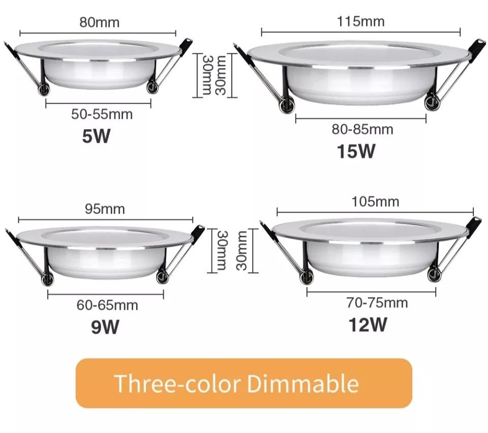 Spoturi LED 3 culori rece/cald/neutru 2700K/4500K/6400K 5W/9W/12W/15W