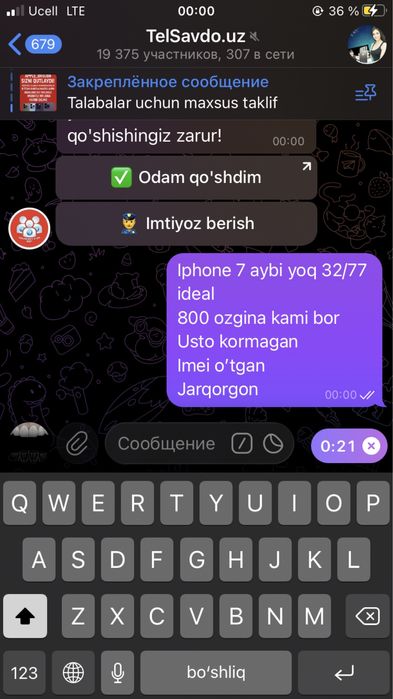 Iphone 7 32/77 sotiladi