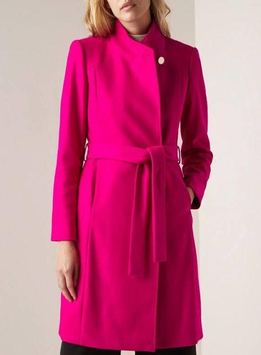 Ted Baker Palton lana casmir roz fuchsia cu cordon
