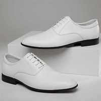 Нови официални бели мъжки обувки, естествена кожа, размер 44