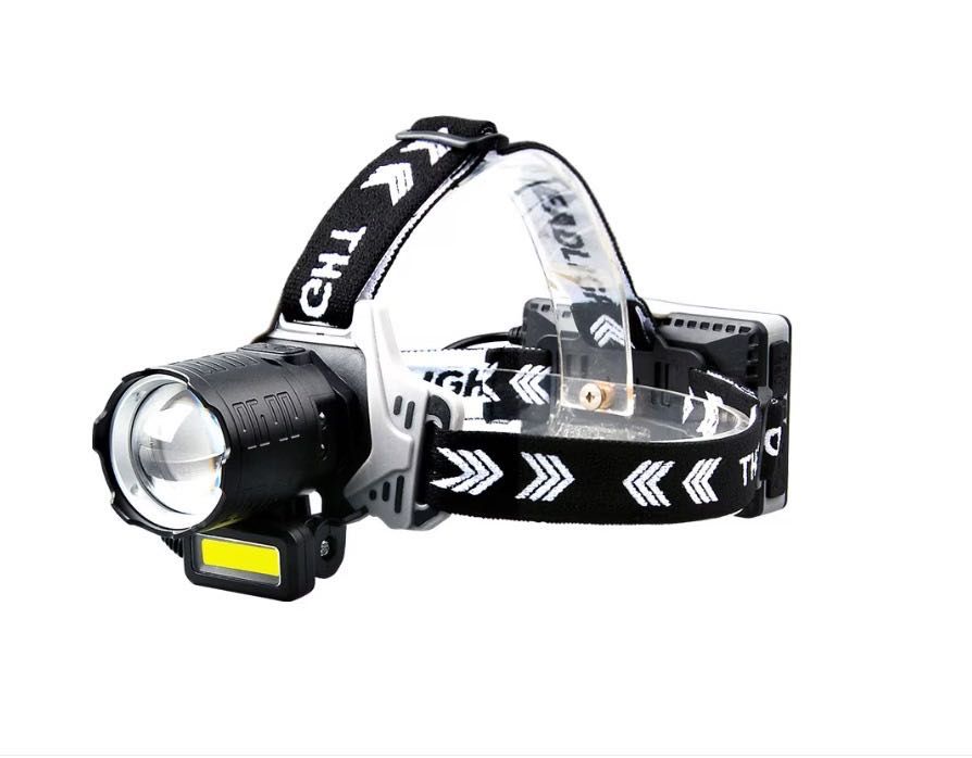 Lanterna de cap cu LED LASER cu 3 acumulatori, senzor miscare si ZOOM