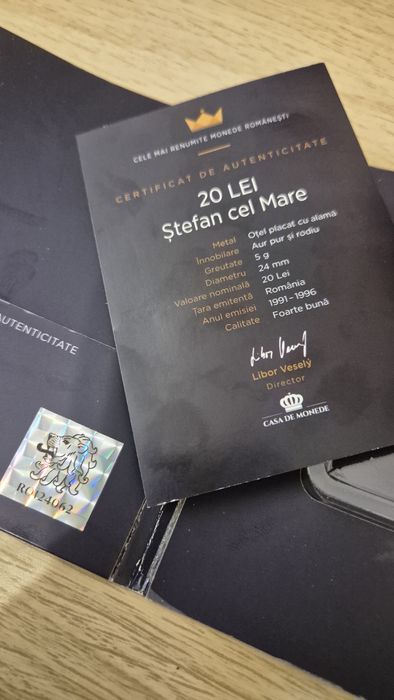 Moneda 20 lei 1991, editie speciala placata cu aur si rodiu, noua