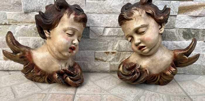 Impozant lot antic-expresive sculpturi-busturi ingeri-Italia