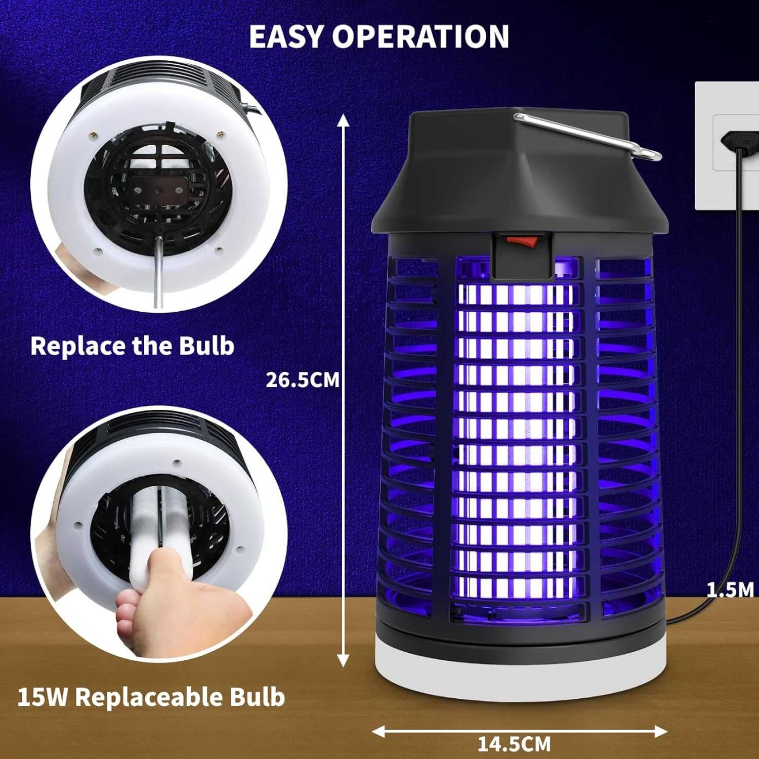 Лампа за унищожаване на комари, 2 в 1 уред за насекоми 4200V 15W UV