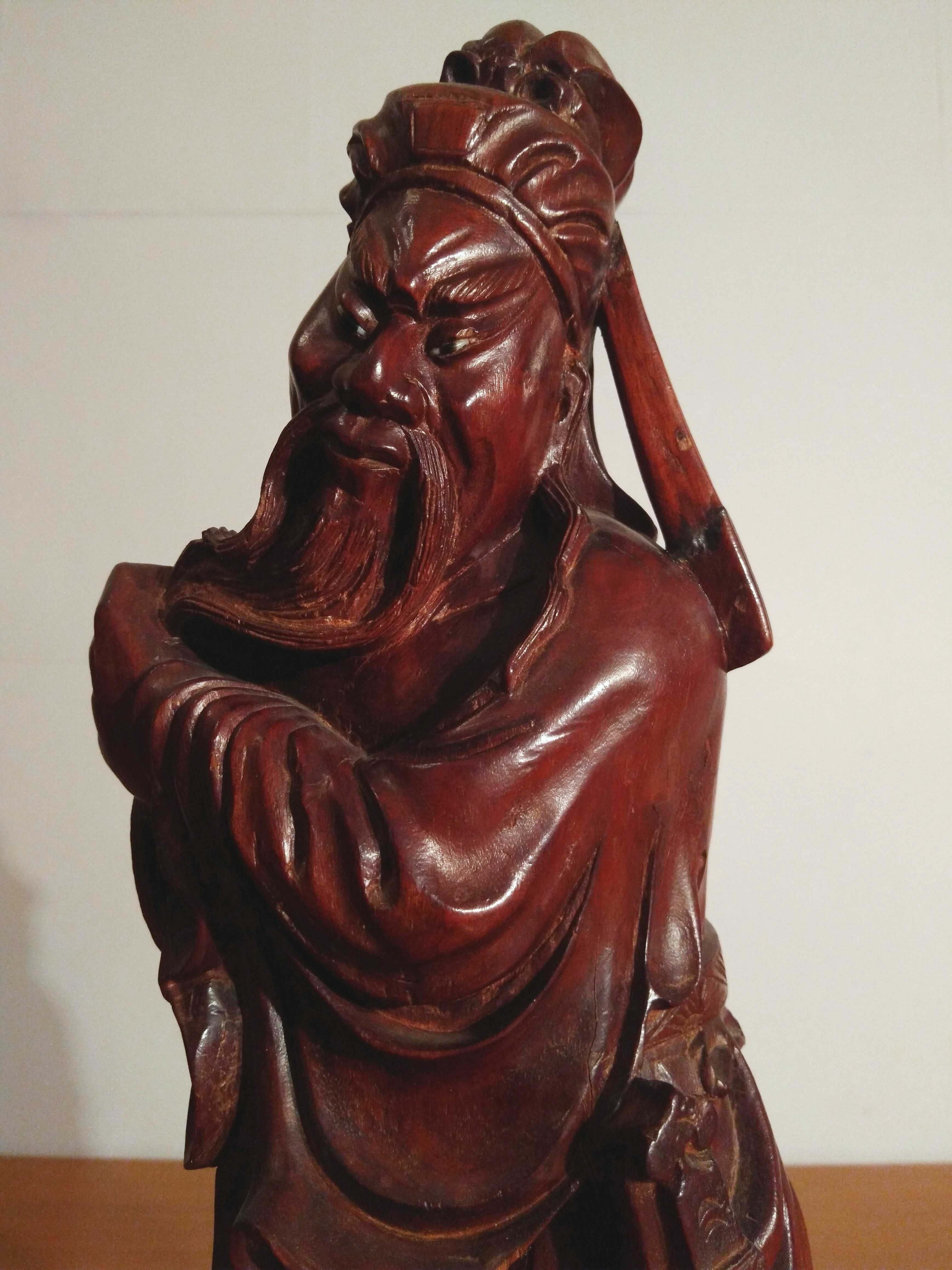 Statueta asiatica Feng Shui, protectie afaceri|Guan Yu sculptat| veche