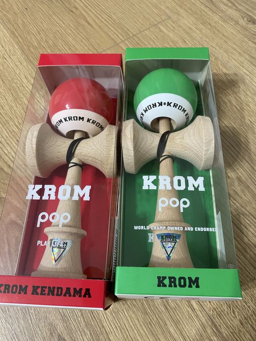Kendama Krom rosiu lucios si verde mat
