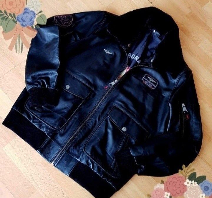 Geaca piele 100% naturala Aeronautica Militare/tip aviator,guler detas
