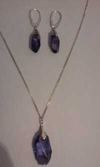 Set colier-pandantiv-cercei, argint - tanzanite swarovski