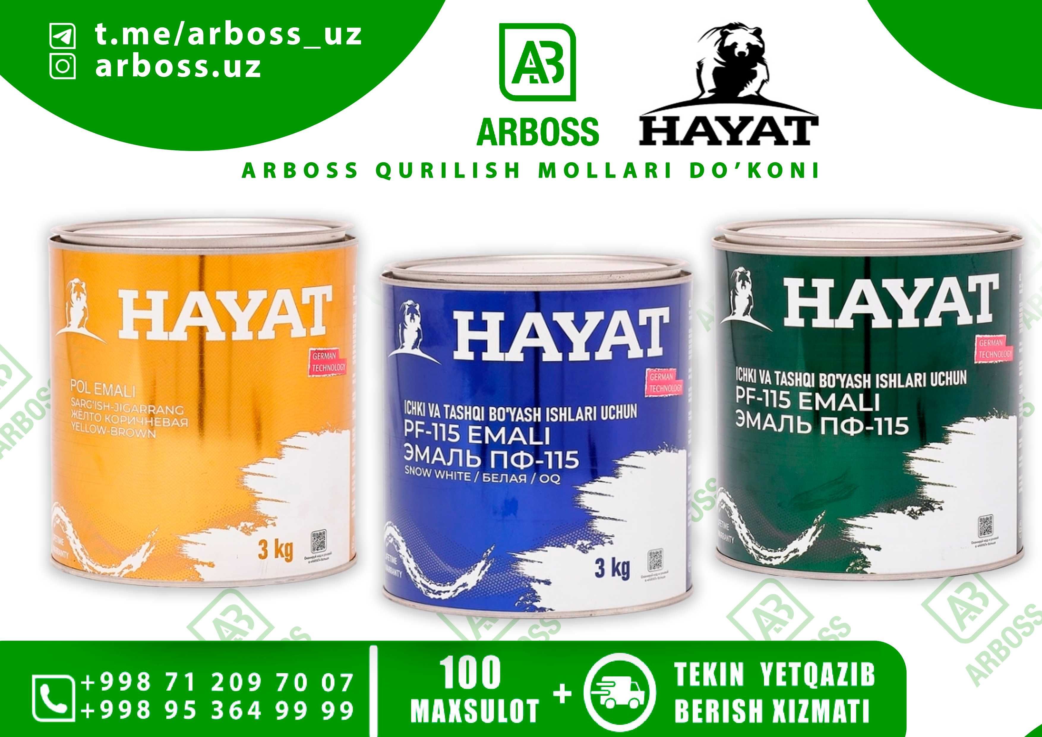 Hayat Pol Emal (3KG) | PF-115 Emal oq | Emal Bo'yoq | OPTOM NARXDA !!!