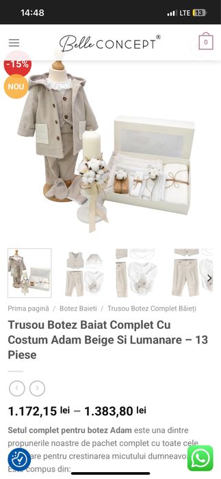 Jacheta si pantaloni botez din raiat beige , marimea 3-6 luni