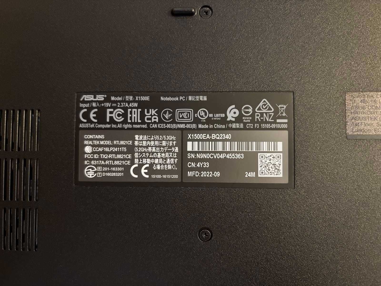 Лаптоп ASUS VivoBook 15, RAM 16GB, 512GB SSD, i5-1135G7, 15,6"+ раница