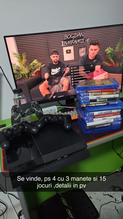 Vând ps 4 cu 3 manete si 15 jocuri