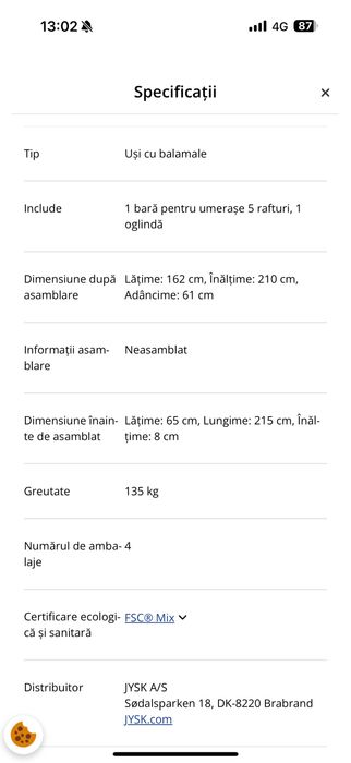 Vand dulap luat de la Jisk folosit doar 3 luni