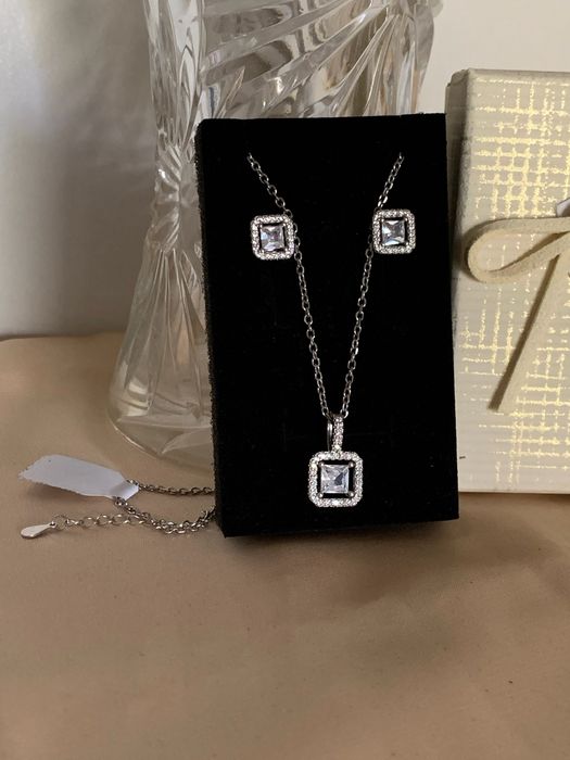 Набор серебро 925 / серьги цепочка кулон / цирконий ювелирный подарок