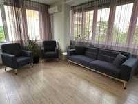 Разтегателен диван + два фотьойла - сини, високо качество, като нови