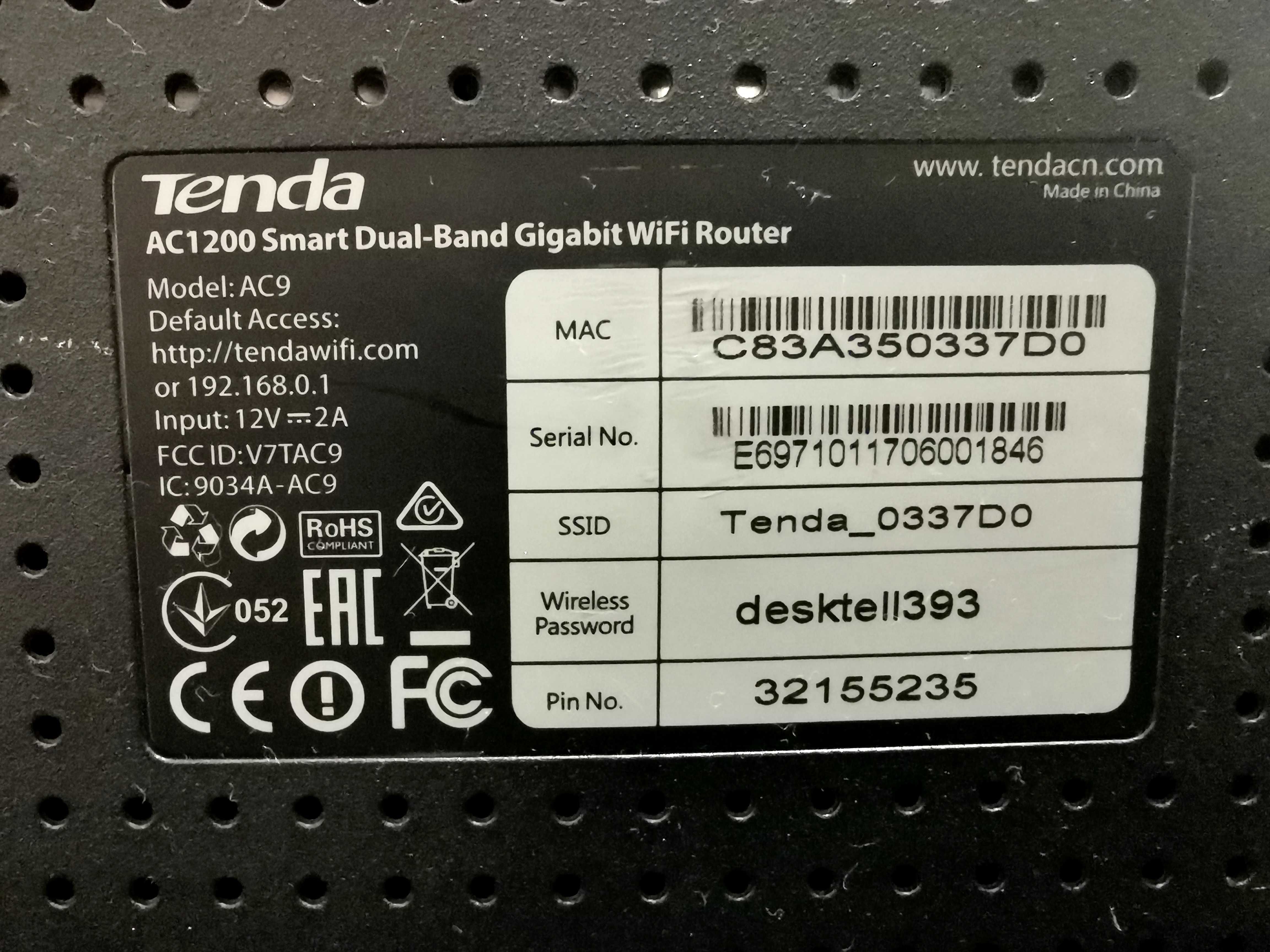 Router Wireless Gigabit Tenda AC9, 2.4 si 5Ghz, USB 2.0 AC1200