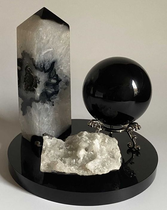 Decor Cristale - Agat Negru&Obsidian&Apofilit - Set Cristale