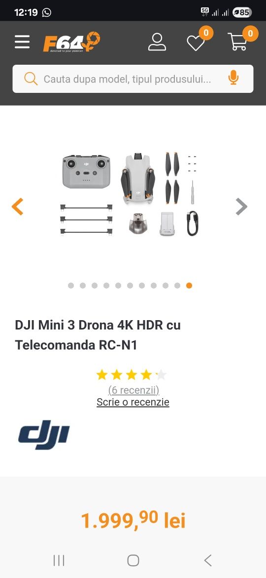 DJI Mini 3 Drona 4K HDR cu Telecomanda RC-N1, noua
