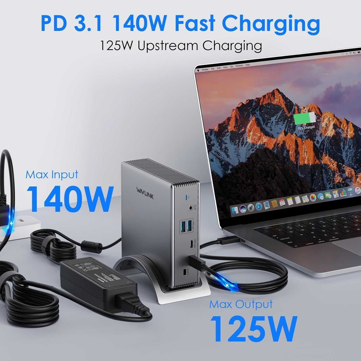 Докинг станция за лаптоп, WAVLINK PD3.1, 2*HDMI + DP, USB-C 10Gb