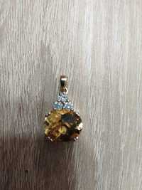 Pandantiv/medalion aur 9 kt cu citrin și 3 diamante naturale