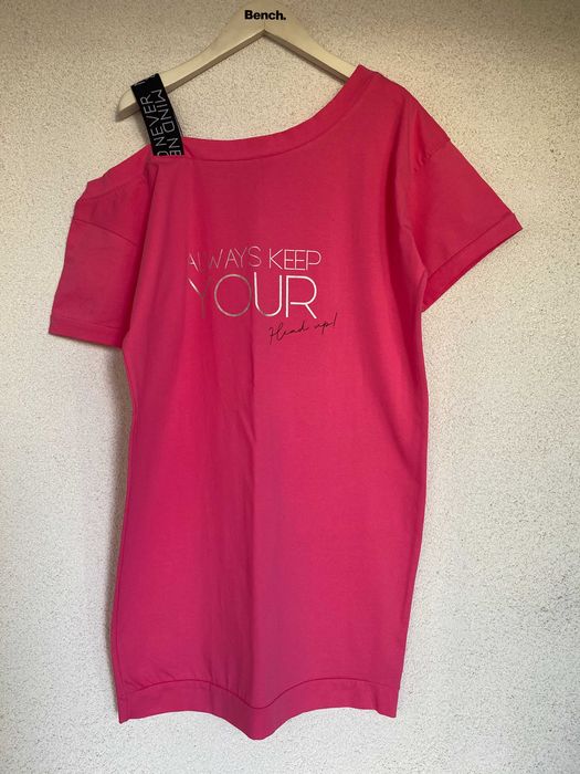 Rochie de vara roz, umar gol cu bareta, S/M, nou