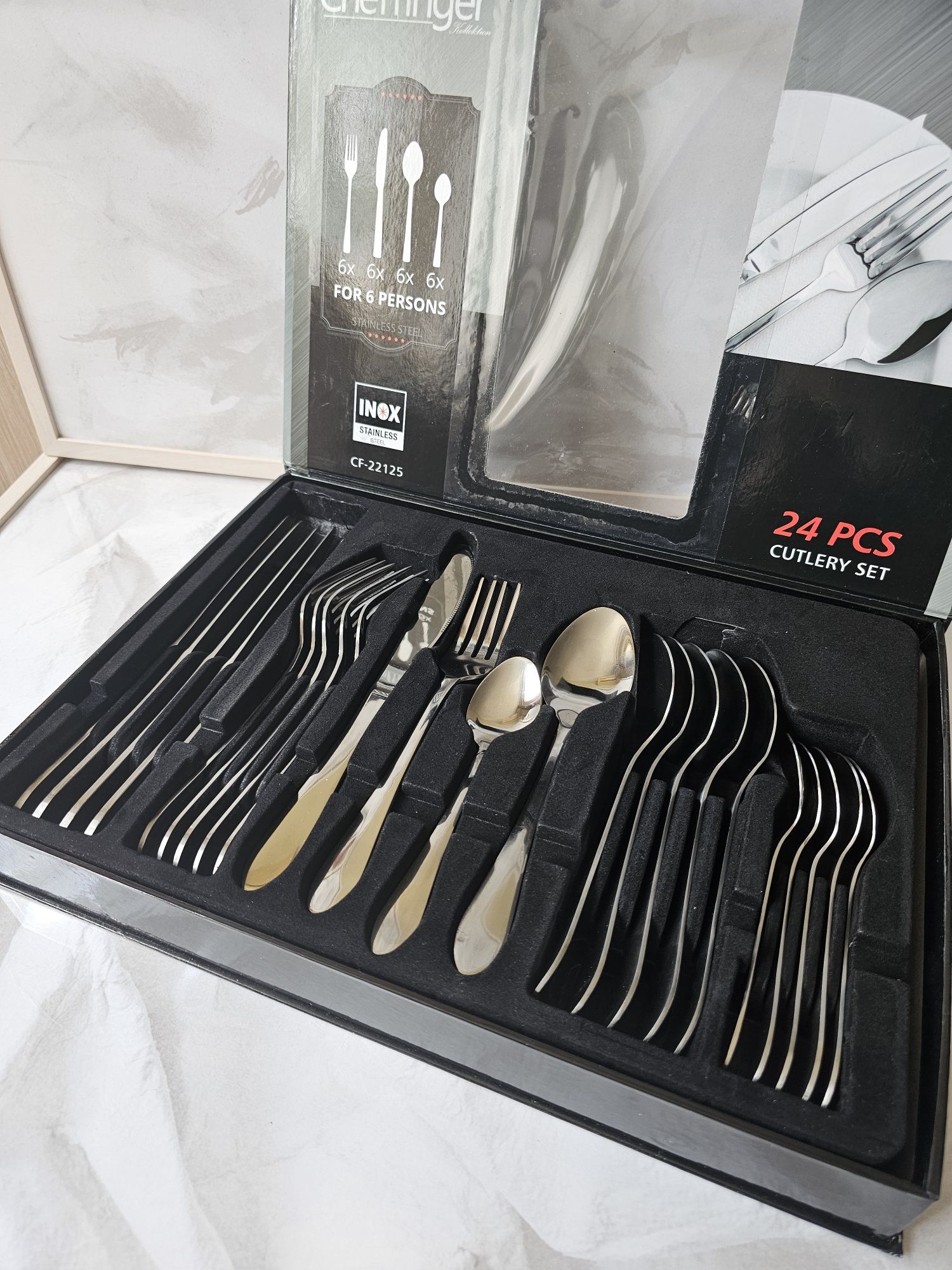 Set 24 tacamuri otel inoxidabil argintiu Cheffinger - Nou ambalat