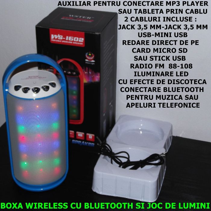 Boxa wireless cu bluetooth/aux/usb/radio/disco-3W putere reala-NOUA !!