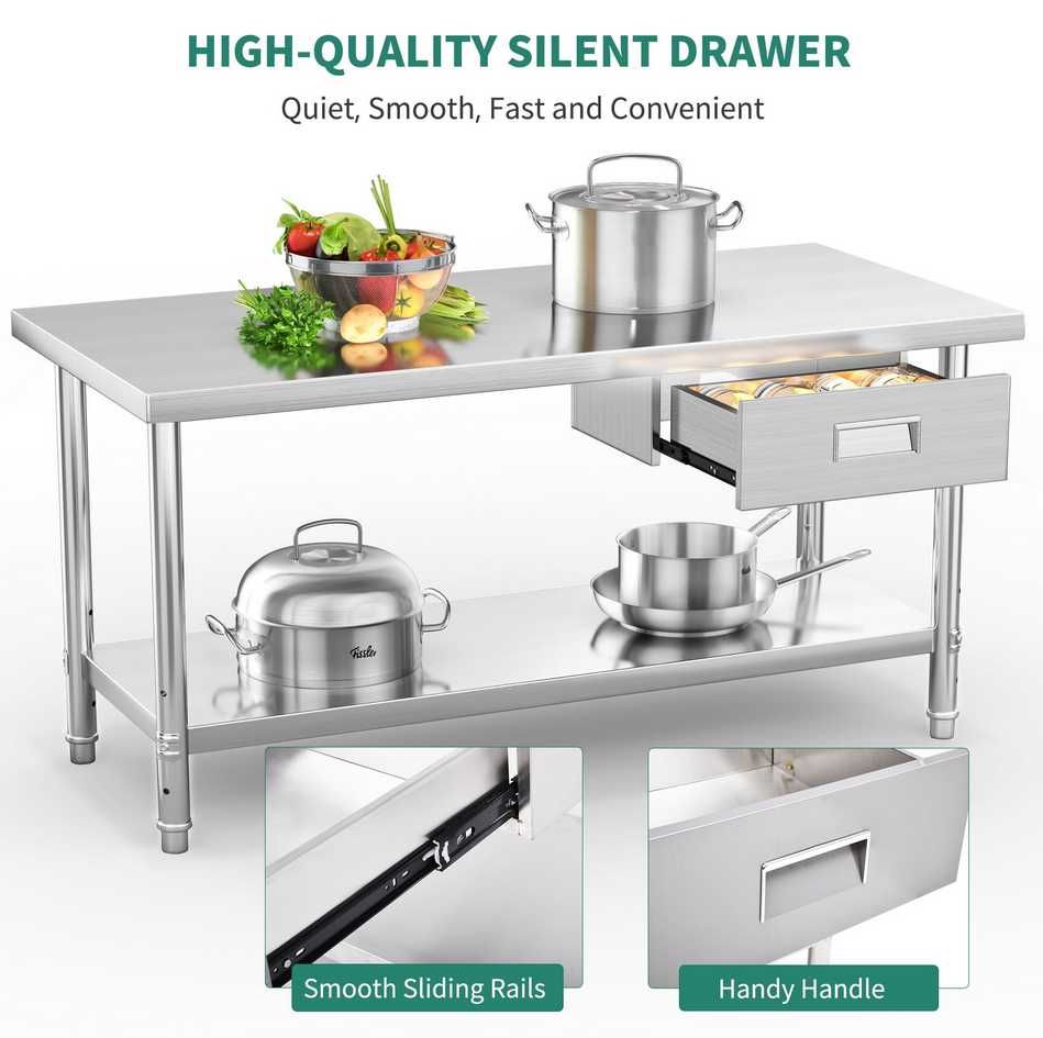 Masa inox 90-120-140-160-180-200cm cu polita SUPER CALITATE mese noi