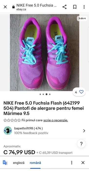 Adidasi NIKE FREE 5.0Fucsia Flash, pantofi alergare nr 38, 5 EU (lady)