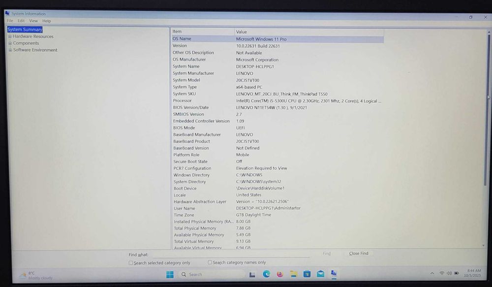 Vand laptop Lenovo, ThinkPad T550, i5-5300U, 15”,  8GB DDR3, 480GB SSD