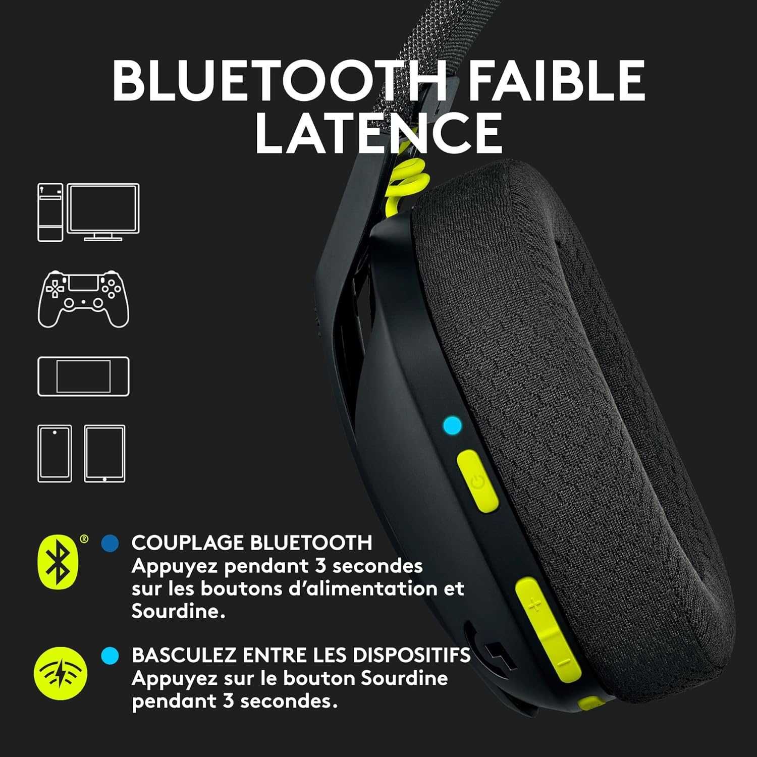 Гейминг слушалки Logitech G435, Безжични, Черни