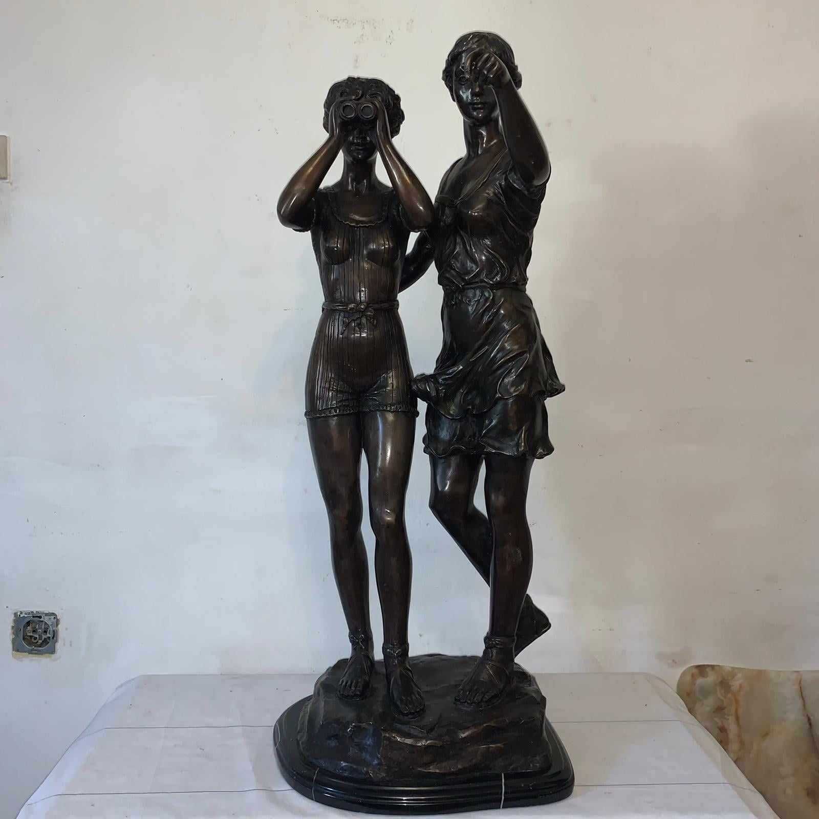 Statuie din bronz cu doua fete semnat