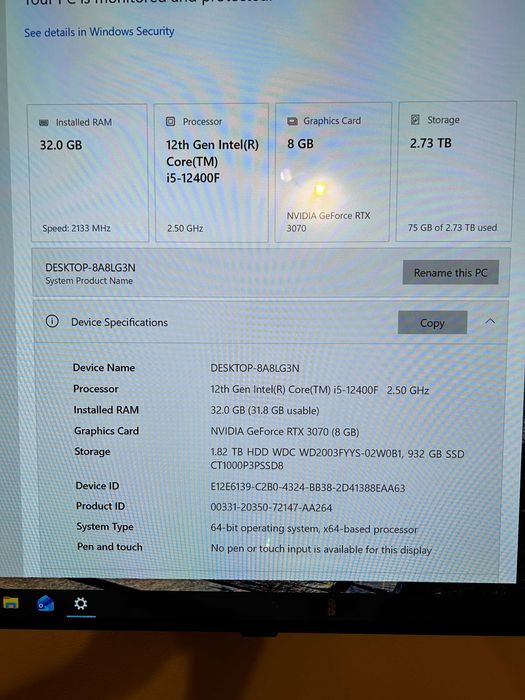 Геймърски i5 12400/RTX 3070/32gb рам/Nvme+hdd 3tb/Fractal Desing Top