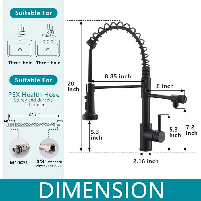 Baterie bucatarie cu dus si 3 Intrari Apa, Black, REDUS de la 650RON