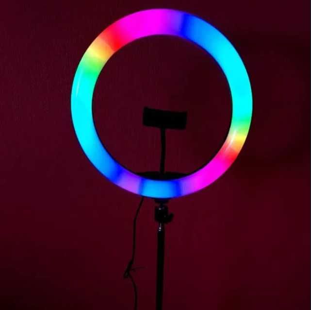 + ШТАТИВ! Новая Разноцветная RGB Кольцевая Лампа 33 см RGB LED