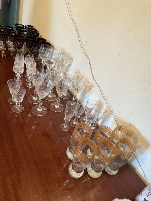Pahare cristal colectie  si sticla gravata comunism retro clasice