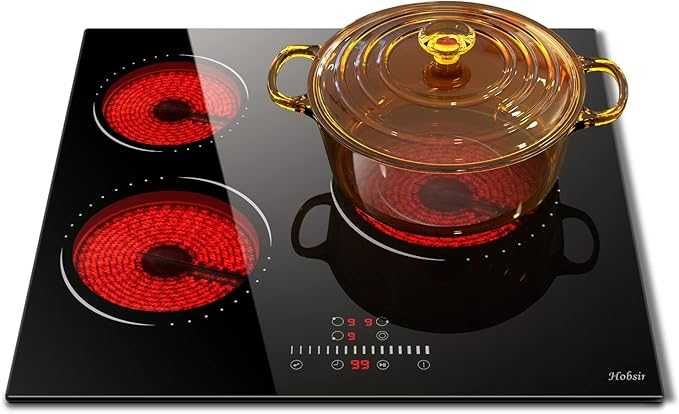 Plită ceramică Hobsir cu 3 zone, 60 cm, control tactil, 5200 W