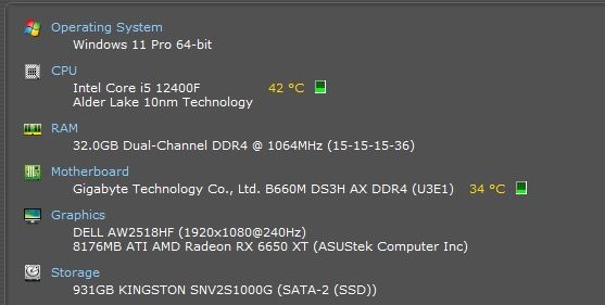 PC Gaming - i5-12400F, RX 6650XT, 32GB DDR4 + MONITOR ALIENWARE 240Hz