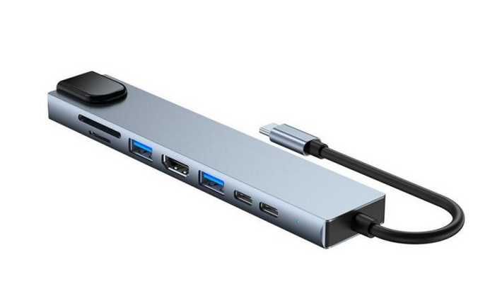 Hub USB Type-C 8 in 1 HDMi+USB3.0*2+2*USB-C+PD+SD/TF+LAN