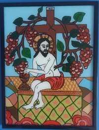 Icoane pictate MANUAL pe sticla cu culori acrilice-Isus Vita Vietii