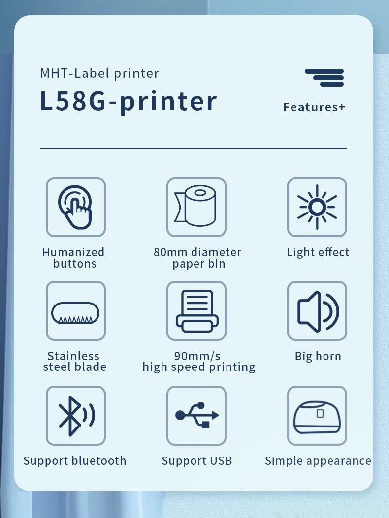 Термопринтер MHT-L80G, мобильный, USB Bluetooth 40-80 мм, бумага