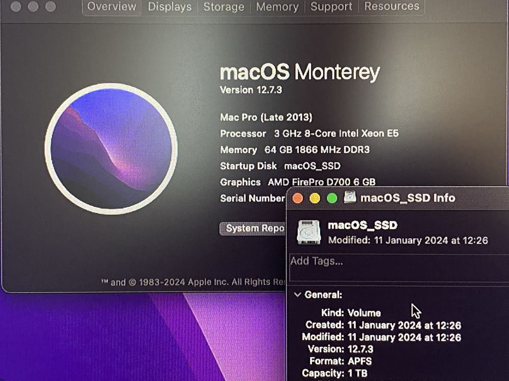 Mac Pro 6.1 late 2013 3.0GHz 8-core Xeon 64gb RAM 1tb SSD AMD D700 6gb