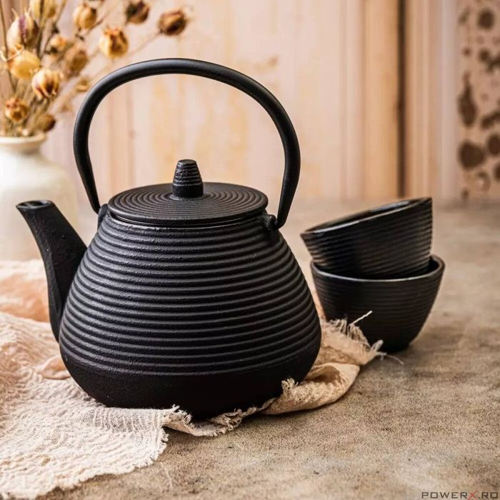 Ceainic din fonta cu filtru si doua cani, 1L, KingHoff