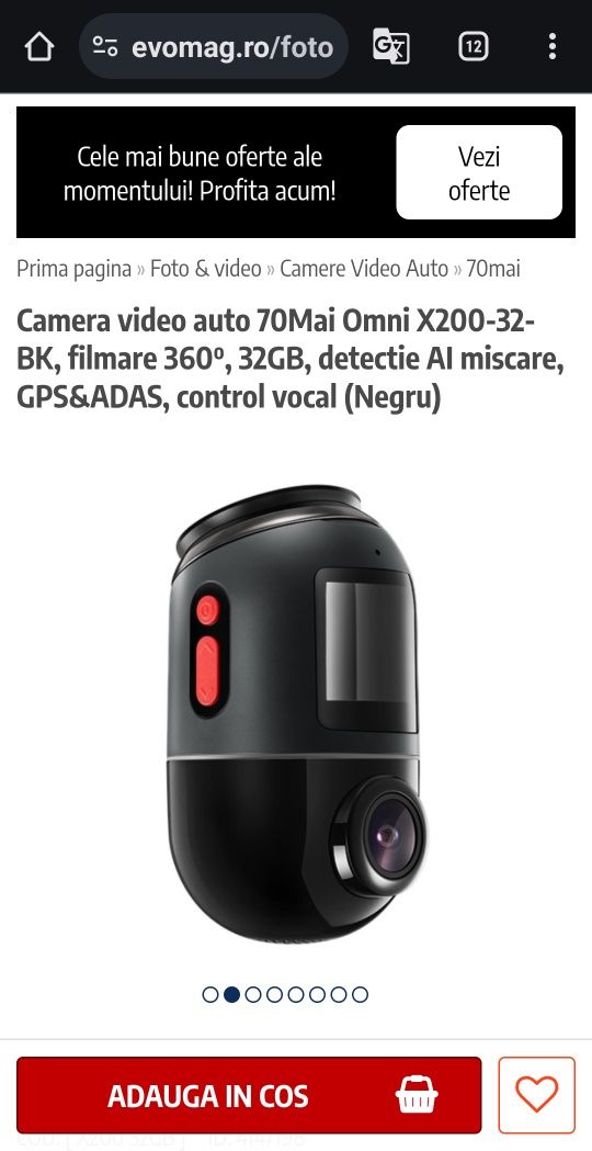 Camera video auto 70Mai Omni X200-32-BK, filmare 360⁰, 32GB,