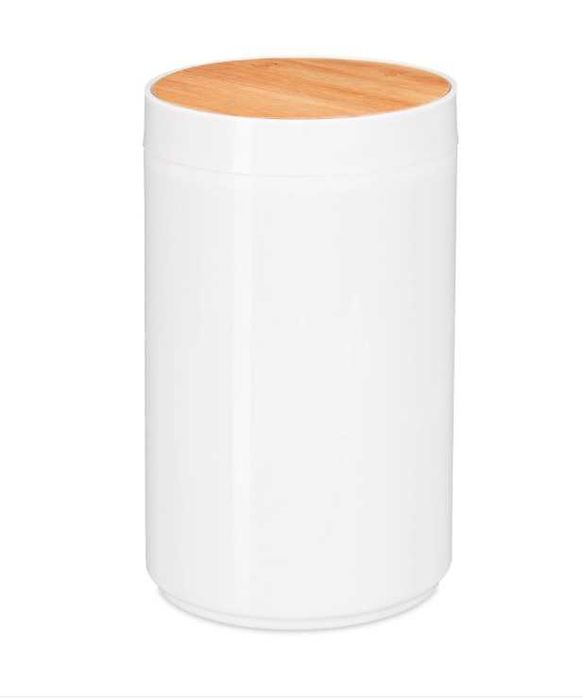 Кошче за отпадъци Пластмасово Бяло с бамбуков капак 5литра