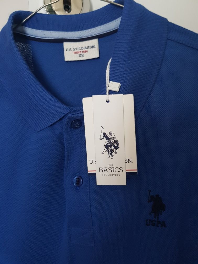 Tricou original US POLO ASSN  nou, cu eticheta,albastru si alb
