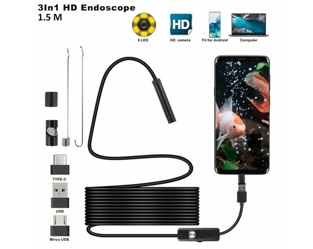 Ендоскопска камера за смартфон EN20, гъвкава, IP67, LED осв., 3 м
