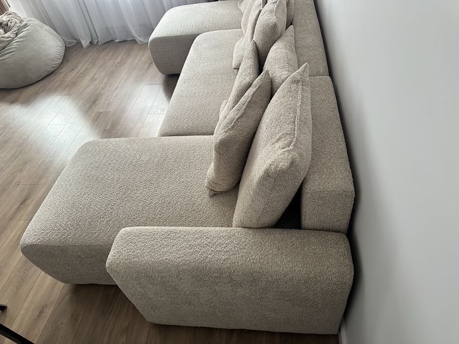Canapea in formă de U coltar extensibila bej, cu lada de depozitare