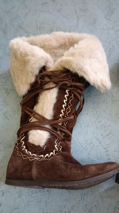 Дамски ботуши естествена кожа с вълна