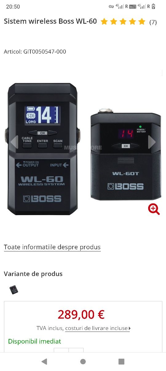 Sistem wireless pt chitara Boss WL-60 nou sigilat
